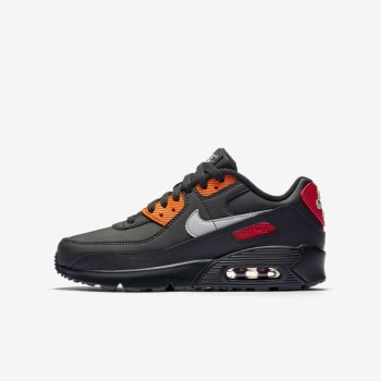 Nike Air Max 90 - Nagyobb Gyerek Air Max Trainers - Fekete/Narancssárga/Piros/Világos Szürke